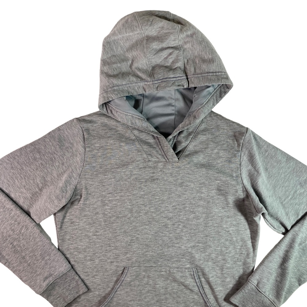 Under Armour Hoodie Womens Large Hooded Sweatshirt Gray Front Pocket Purple Logo - Picture 2 of 12